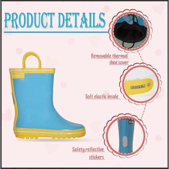 NWT NEBSDLR Kids Rain Boots for Toddlers, Lightweight Waterproof Rainboo… - Picture 6 of 11